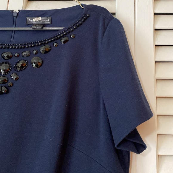 Vintage Jessica Howard navy blue dress with imbezzelment. Size 18W - Picture 5 of 11